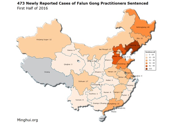 Image for article Отчёт сайта «Минхуэй». 473 новых судебных дела, в результате которых практикующих Фалуньгун за их веру приговорили к тюремному заключению