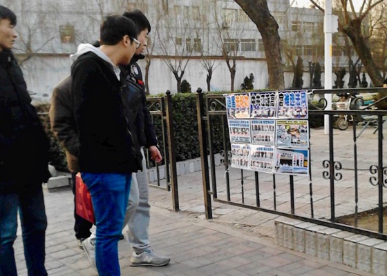 Image for article Практикующие размещают плакаты Фалуньгун на улицах города Шицзячжуан во время праздника фонарей Юаньсяо