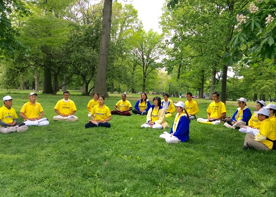 Image for article Жители и гости Нью-Йорка учатся выполнять упражнения Фалунь Дафа в Центральном парке